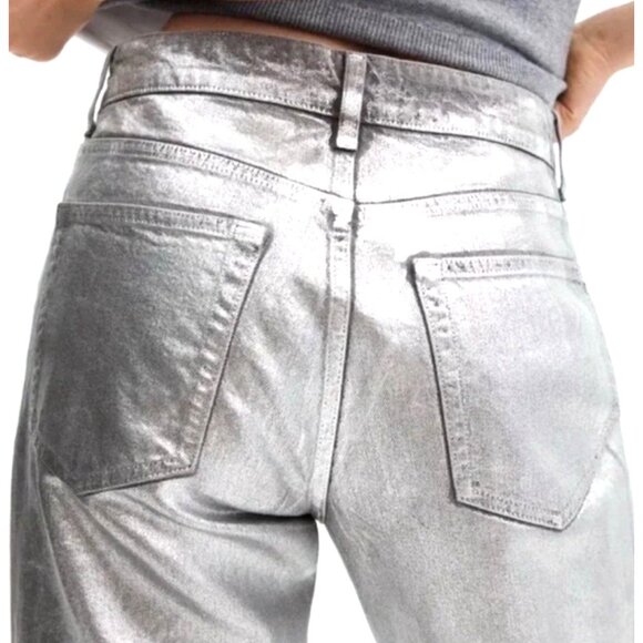 NEW! Rebecca Minkoff Silver Metallic Straight Jean SZ 4 - Picture 3 of 9